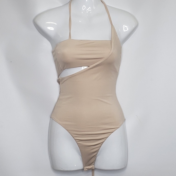Princess Polly Bodysuit Cotton Polyester Size 2 Asymmetrical Neutral Cri… - Picture 2 of 14